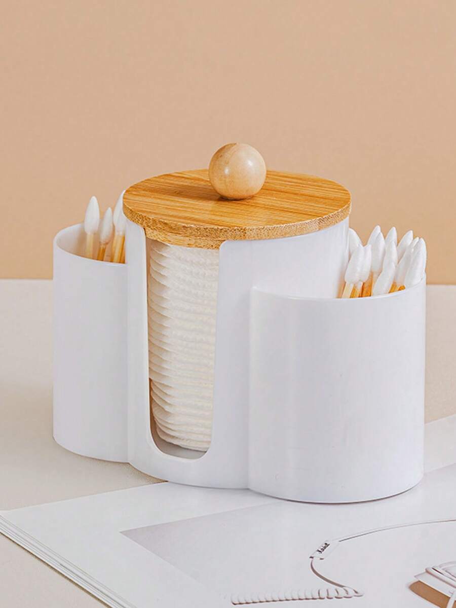 3-In-1 Q-Tip Holder For Bathroom – Premium Vanity Organizer Canister With Dustproof Lid For Swabs, Balls And Pads, Countertop Storage Container