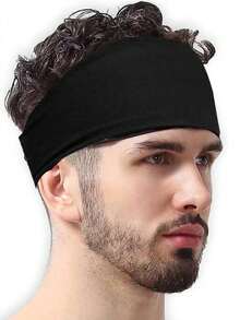 1条男士轻薄吸湿户外弹力透气头带/发带，黑色 - 黑色 - 查看 1