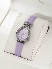 1 pieza Reloj de mujer retro, reloj de cuarzo de lujo de estilo británico con esfera pequeña, ligero y de alta calidad para estudiantes - Morado - Ver 3