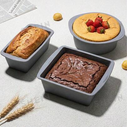 1pc Silicone Baking Mold, Non-Stick Bread Mold Suitable For Pizza, Heat-Resistant And Easy To Clean - Small Gray Silicone Cake Mold Round & Square Baking Tools Set, Heat-Resistant Loaf Pan, Holiday Baking Tool Set
