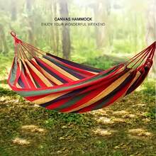 Hamaca de jardín y camping, fácil de instalar, portátil, de tela colorida, con diseño antivuelco. Incluye correas y bolsa de almacenamiento portátil. Ideal para acampar al aire libre y en interiores. Hamaca portátil de rayas vibrantes con bolso, cuerdas, diseño antivuelco, para un sueño confortable, viajes al aire libre, jardín, ideal para relajarse en el camping o en el porche. - Multicolor - Ver 2