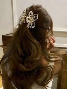 1pc Women New French-Style Vintage Pearl Hair Claw, Elegant And Versatile, Suitable For All Occasions. Can Be Used For Half-Up Hairstyles Hairpin. Hair Accessory.,Festival,Party - Multicolor - View 4