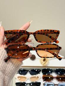 10pcs Leopard Print Plastic Multicolor Geometric Full Frame Classic Glasses Sets For Women, Suitable For Various Face Shapes, Applicable For Carnival Parties, Outdoor Activities, Daily Wear, Fashion Accessories, Back To School Essential - 10pcs 黑茶米白豹紋咖啡藍 - 查看 3