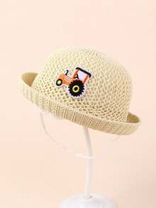 1 pieza Gorro de sol decorado con oso de dibujos animados de punto transpirable para bebés e infantes niños y niñas de 0 a 18 meses, primavera verano otoño - Caqui - Ver 11