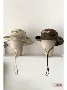 1pc Unisex Outdoor Wasteland Style Wide Brim Hat, UV Protection Fishing Cap Suitable For Camping, Climbing, Spring & Summer Men's Sun Hat Summer Hat, Suitable For Summer Outdoor Activities Such As Hiking And Fishing - Large Eaves Hanging Rope - View 11