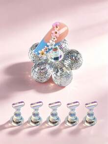 1 Set Base de brillo Aurora con 5 esmaltes de uñas magnéticos en un soporte, soporte reutilizable para arte de uñas adecuado para uñas postizas, herramienta de manicura DIY para salón de uñas y uso doméstico, excelente para artistas de uñas, principiantes y entusiastas del arte de uñas - Blanco - Ver 2