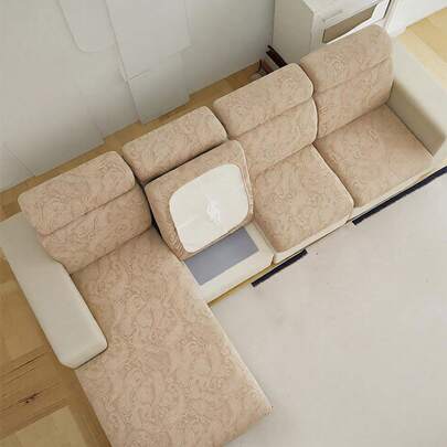 1pc Khaki Paisley Jacquard Stretch Sofa Seat Cushion Cover, Anti-Slip Elastic Sofa Slipcover, Removable Washable Furniture Protector, Suitable For L-Shaped Sectional & 1/2/3/4 Seater Sofas, All-Season Universal