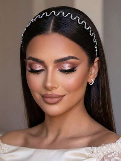1 pezzo Fascia per capelli con strass argento lucido, accessorio per capelli semplice da donna adatto per sposa, matrimonio, vacanze, feste, uso casual