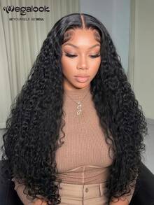 MEGALOOK 13x4x1 Jerry 卷曲蕾丝假发，100% 真人发丝，自然黑色，10-30 英寸，预漂白预拔毛，自然发际线，适合新手，适合女性，可用于假日派对、商务会议、节日季、服装派对、冬季假期、毕业典礼、婚礼、万圣节装扮以及日常派对。 - SNatural - 查看 5