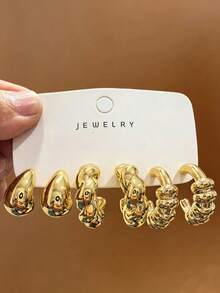 6-18件金色时尚耳环套装，时尚优雅，适合日常、派对和活动佩戴。 - 金色 - 查看 8