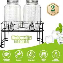 1 Gallon Glass Beverage Dispenser, Great Parties, 2PCS Leak-Proof Beverage Dispenser With Stand And Stainless Steel Faucet And Lemon,, Tea, Mixed Drinks - All Dishwasher - Transparent - View 4