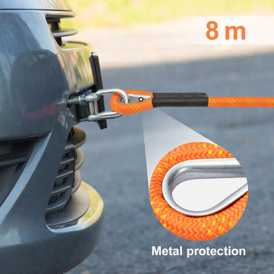 With 2 U-Shaped Hooks And Storage Bag Reflective Strip DesignTow Rope Heavy Duty Tow Belt Strap Rope For Trucks SUV UTV ATV Tractor Car Orange - Orange, 8 Meters - View 1