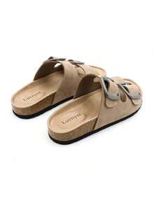 lunryet Cork Footbed Sandals For Women – Comfortable Double Buckle Slip-On With Genuine Suede Footbed & Arch Support Slides For Women Footwear - MÀU NÂU ĐỎ - Xem 3