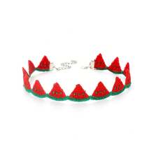 Un dulce collar de gargantilla con tema de frutas de poliéster, collar de piña, cadena versátil para la clavícula, collar de banda para el cuello - Sandía roja - Ver 11
