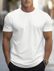 Short Sleeve T-Shirt With Round Neck And Solid Color - 白色 - 查看 1