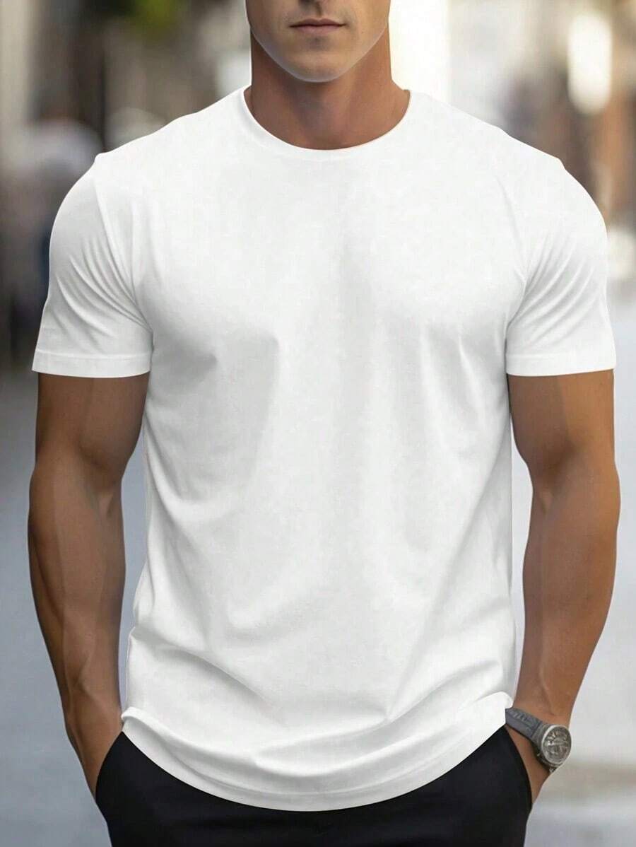 Short Sleeve T-Shirt With Round Neck And Solid Color - 白色 - 查看 1