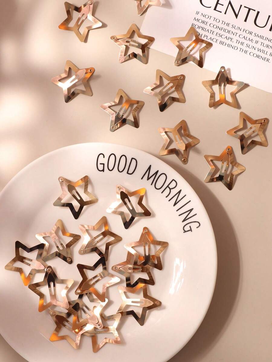 5/10/20pcs Ins Style Metal Star BB Clips, For Bangs, Hairline, Streaks, Street Dance, Party, Y2K Chic, Gold Hair Clips, Hair Accessories,Travel,Birthday, Claw Clips - Gold - View 1