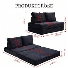 Cama conversível, poltrona, sofá sem estrutura, sem necessidade de montagem, com tecido chiffon, para salas de estar, salas de leitura e quartos, na cor preta, com textura de veludo cotelê macio. - Preto - Ver 7