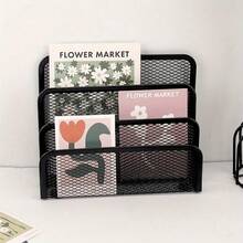 Multifunctional Metal Mesh Desktop Organizer With Bookshelf, Space-Saving Freestanding Storage Rack, Stationery Holder, File Organizer, Suitable For Home Office, Teachers And Artists, Compact Vertical Storage Design, Ideal For Home And Office Decor - Multicolor - View 2