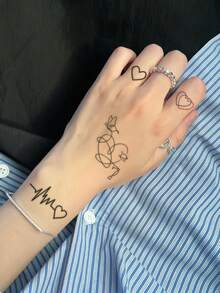 3pcsStickers, Minimalist Line Heart, Starburst, ECG, Temporary Tattoo Stickers, For Arms, AbdomenAnd Legs, Non-Reflective, Realistic Tattoo, Suitable For People, For Daily Use, Can Last3-5Days - Multicolor - View 3