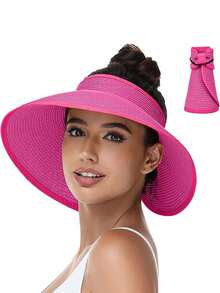 Foldable Straw Hat, Wide Brim Sun Protection Hat With Cute Bow Decor, Versatile Casual Bohemian Elegant Polyester Hat For Outdoor Beach, Spring/Summer - Straw Hat - View 14