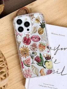 1pc Airbag Bead Embroidered Pomegranate Lip Pattern Full Coverage TPU Shockproof Phone Case Compatible With Apple 16, 15, 14, 13, 12, 11 Pro Max, Series - Multicolor - View 6