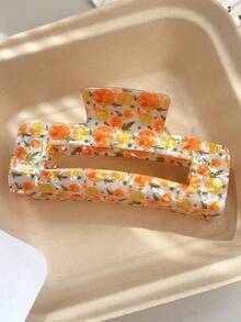 1个大号印花发爪，发夹，发饰，时尚PVC塑料材质，防滑抓力，橙色花朵图案，适用于厚发髻、盘发、婚礼、舞会、日常发型、夏季秋季穿搭、度假、时尚女装、毕业季、情人节、旅行、生日等场合的发饰。 - 彩色 - 查看 6