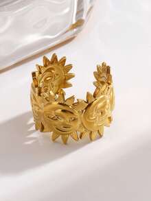 1 pièce Bague soleil et lune plaquée or 18 carats en acier inoxydable, convient pour le port quotidien et les fêtes pour femmes - Multicolore - Voir 6
