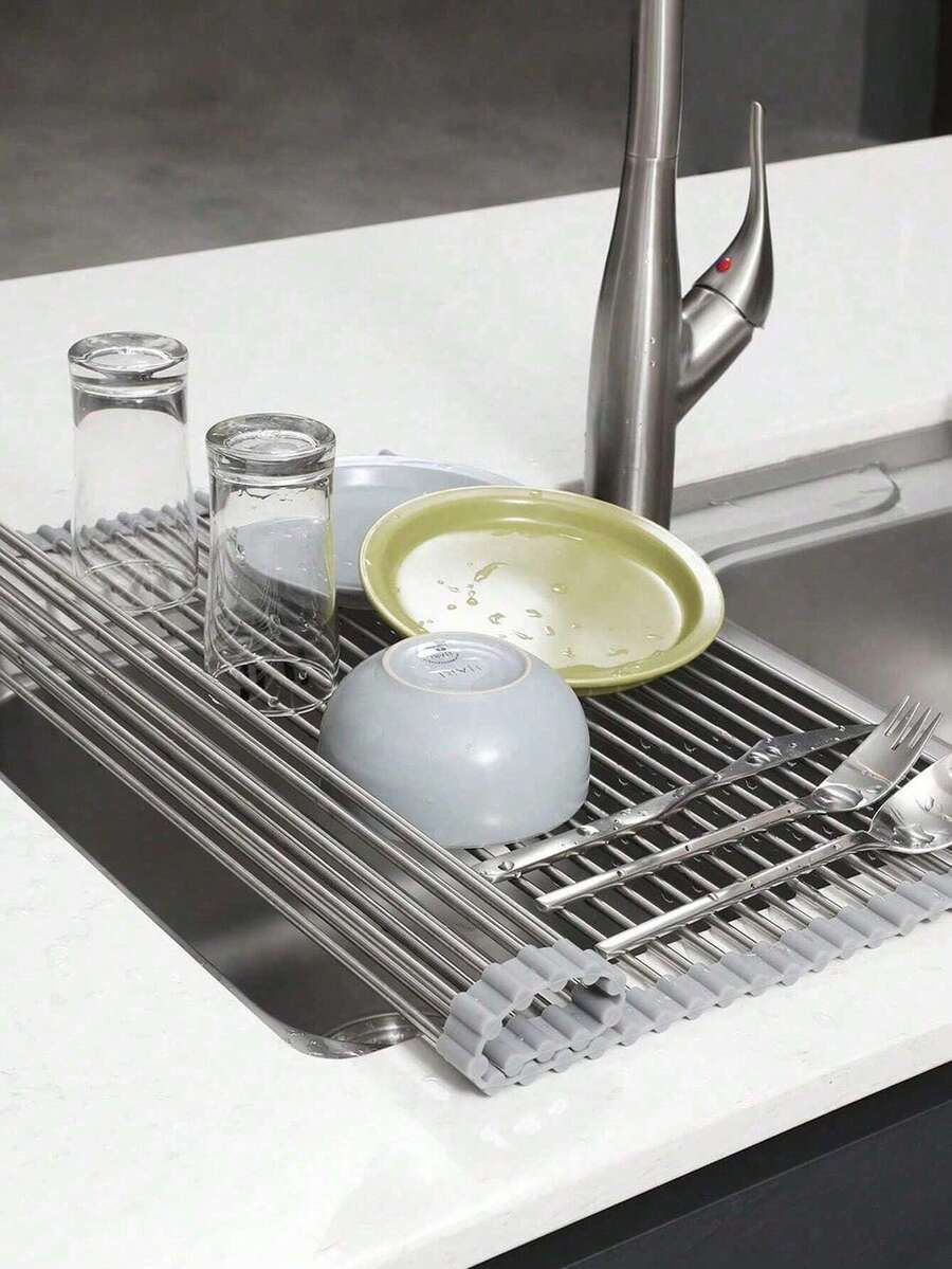 Giá để bát đĩa gấp gọn bằng thép không gỉ, có lớp bọc silicon chống trượt, thoát nước nhanh, tiết kiệm không gian, sản phẩm không thể thiếu năm 2026, món quà hoàn hảo cho ngày Valentine.