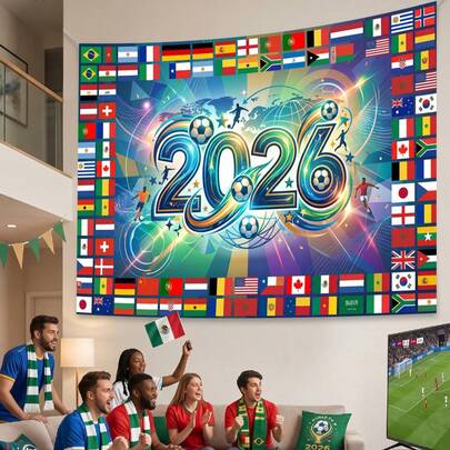 1pc-2026 World Cup Tapestry, International Football Teams Flags Wall Hanging, Soccer Game Theme Backdrop Banner For World Cup Watch Party Sports Bar Living Room Decor