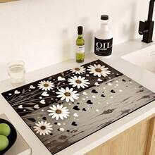 1 pieza Alfombrilla de secado de platos con estampado para encimera de cocina, súper absorbente, oculta manchas, con respaldo de goma, alfombrilla multiusos para cafetera, escurridor de platos, encimera de cocina, cafetera, apta para cafetera, máquina de espresso, almohadilla decorativa - HL  638 - Ver 8