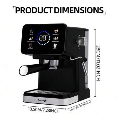 AEOMJK เครื่องชงกาแฟกึ่งอัตโนมัติ | หน้าจอสัมผัส, ตีฟองนมร้อนและเย็นคู่, ฟังก์ชันไอน้ำ, แรงดัน 20 บาร์, เครื่องชงกาแฟเอสเพรสโซ, ถังเก็บน้ำแบบถอดได้, ปลั๊ก US, รูปลักษณ์ทันสมัย