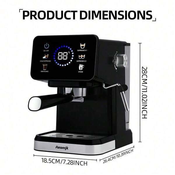 AEOMJK Semi-Automatic Coffee Machine | Touch Screen, Hot & Cold Dual Frothing, Steam Function, 20Bar Pressure, Espresso Coffee Maker, Detachable Water Tank, US Plug, Fashionable Appearance