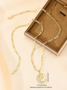1pc 14K Gold Plated Copper Vintage Religious Personalized Cross Figaro Chain Necklace, Exquisitely Crafted With Superior Quality, Blending Sacred Elements With Fashion Design, Specially Made For Catholic First Communion And Baptism Gifts, Suitable For Various Occasions, Conveying Faith And Beauty - Yellow Gold - View 6