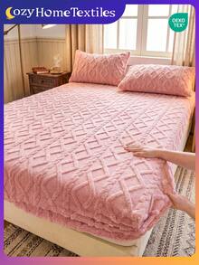 1pc Taffeta Fitted Sheet, Solid Color Mattress Cover, Soft & Comfortable Mattress Protector, Skin-Friendly Fitted Sheet, Oeko-Tex Certified - Pink - View 2