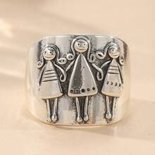 手工打造的极简主义铜质三人雕像戒指，波西米亚风格日常佩戴戒指，女士款 - 銀色 - 查看 3