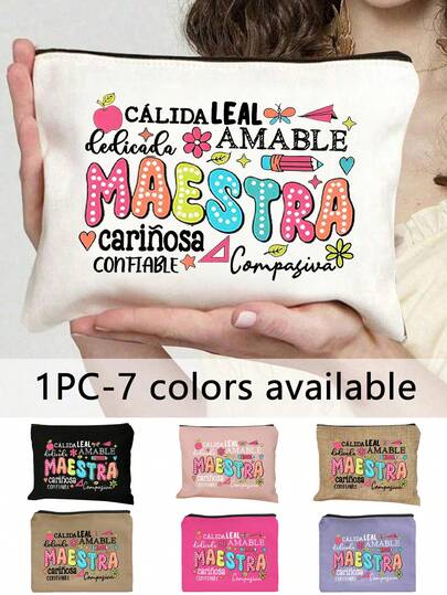 Bolsa de cosméticos, impresa con el patrón "Lápiz Corazón Maestra", estuche de lápices de lino para asistente de maestro, almacenamiento de cosméticos en dormitorio universitario, viaje de hombres, bolsa de aseo simple, bolsa decorativa deportiva, bolsa de regalo, bolsa de cosméticos, regalos del Día de la Madre, regalos del Día del Maestro