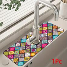 1 pieza Alfombrilla para grifo con estampado bohemio, de poliéster duradero, de secado rápido, fácil de limpiar, adecuada para cocina y baño, fácil instalación, decoración diaria, regalo, alfombrilla de baño, alfombrilla de grifo duradera, accesorio de grifo - Multicolor - Ver 13
