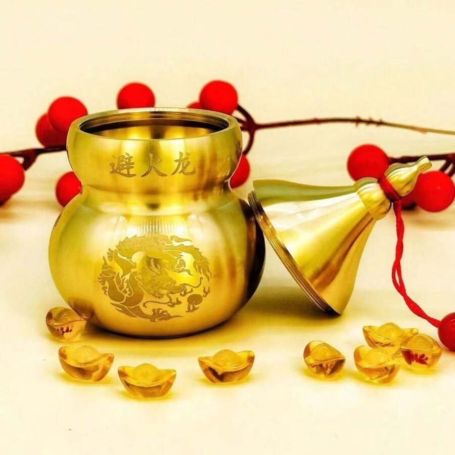 黄铜风水葫芦,中式风格装饰,象征健康、长寿和繁荣,东方吉祥摆件,适用于家居、办公室、房间、厨房装饰。 - 彩色 - 查看 1