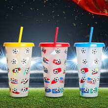 New Plastic Cup For The Football World Cup, Temperature Sensitive, Changes Color When Cold, Single-Layer Drinking Cup. - Rose Red Lid - View 4