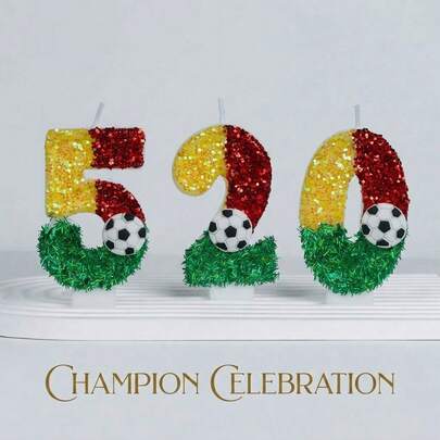  Velas con números del 0 al 9 en forma de balón de fútbol 3D en colores amarillo, rojo y verde con brillo y purpurina, decoración para tarta con temática de fútbol y Mundial de la FIFA, para celebraciones de cumpleaños, aniversarios, campeonatos y eventos del día del partido