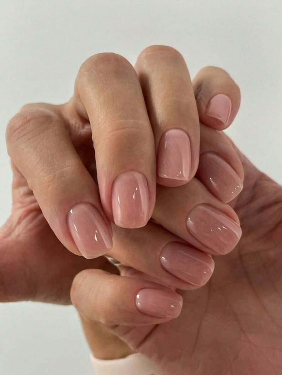24pcs Short Square Elegant Minimalist Jelly Pink Nail Art Set, Suitable For Women And Girls Nails