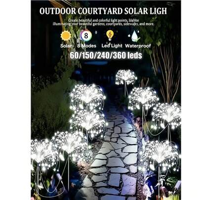 1PC/4pcs Solar Garden Fireworks Light, 8 Lighting Modes, IP65 Waterproof Fairy Light, Outdoor Solar Garden Light, DIY Plastic Starburst Light Pole, Outdoor Garden Picnicking And Gathering | Very Suitable For Outdoor Garden Paths, Flower Beds, Lawns, Commercial, Gathering, Festival Decoration, Rich Colors, Easy To Install (60LED/150LED/240LED/320LED/360LED) - Multi-Color/Warm White/White