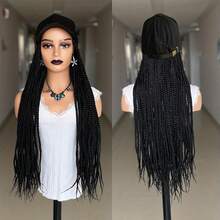 Tóc giả bện sóng sâu sang trọng dành cho nữ - Sợi chịu nhiệt cao, mũ lưới có khóa cài, kiểu dáng đa năng, bện màu đen thời trang. - màu đen - Xem 7