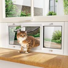 WHIFFEE Large Cat Door For Window, Lockable Pet Screen Door With 4 Way Lock, Weatherproof Dog Door For Sliding Glass Window, Suitable For Cats And Small Dogs Up To 25 Lbs - White - View 10