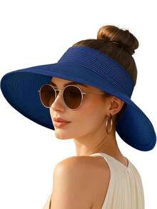 Foldable Straw Hat, Wide Brim Sun Protection Hat With Cute Bow Decor, Versatile Casual Bohemian Elegant Polyester Hat For Outdoor Beach, Spring/Summer - Straw Hat - View 13