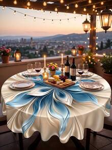 1 buah Taplak Meja Bunga Abstrak Biru & Putih, Taplak Meja Makan Seni Cetak Datar 2D, Gaya Minimalis Modern, Cocok Untuk Dekorasi Restoran, Dapur, Pesta, dan Perjamuan - A - View 6