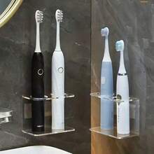 1 pièce/2 pièces Support mural transparent pour brosse à dents électrique - Design gain de place avec dos adhésif - Étagère de rangement de salle de bain moderne (sans perçage nécessaire) - Transparent - Voir 8