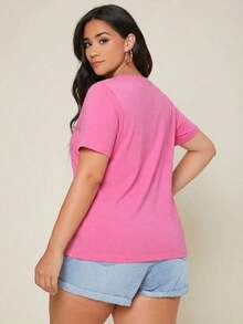 BASICS Camiseta De Cuello Redondo Sólido Para Tallas Grandes - Rosa - Ver 2