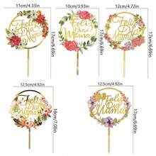 Bộ 1/3/6 chiếc phụ kiện trang trí bánh kem hình hoa bằng acrylic với chữ "Feliz Dia Mama" (Ngày của Mẹ), thích hợp để trang trí bánh kem trong bữa tiệc Ngày của Mẹ. - Nhiều màu - Xem 7